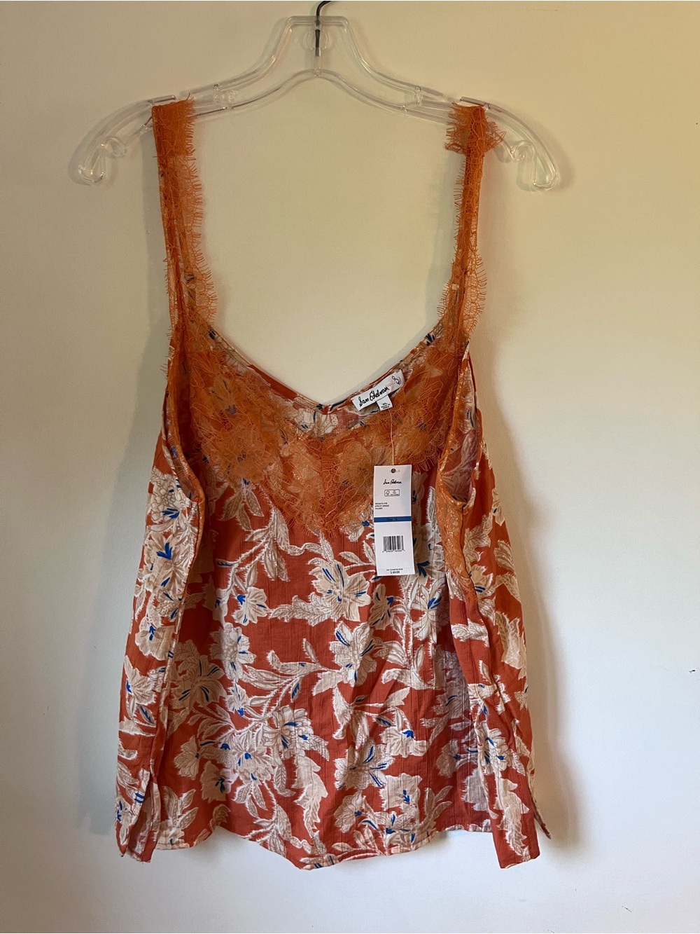 Sam Edelman Floral Lace-Trim Chemise in Rust